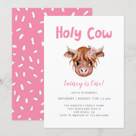 Heliga Kow Highland Cow Girl Birthday Inbjudningar