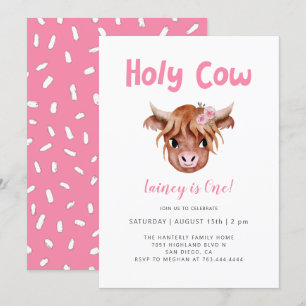 Heliga Kow Highland Cow Girl Birthday Inbjudningar
