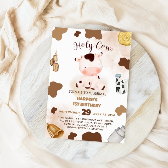 Heliga Kow-husdjur första födelsedagsinbjudan Inbjudningar (Skapare uppladdad)
