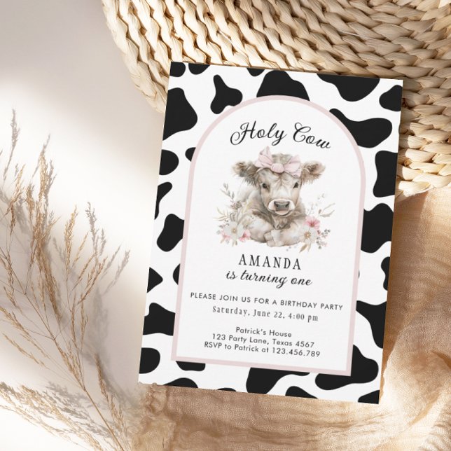 Heliga Kow jag är en Cow Girl 1:a födelsedagsinbju Inbjudningar (Skapare uppladdad)