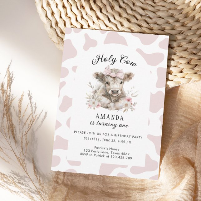 Heliga Kow jag är en Cow Girl 1:a födelsedagsinbju Inbjudningar (Skapare uppladdad)