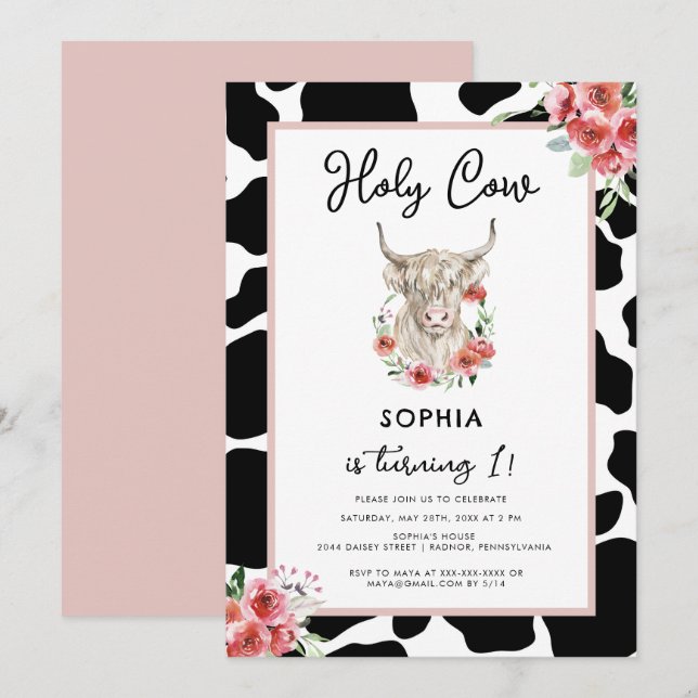 Heliga Kow jag är en Rosa födelsedag Inbjudningar (Fram/baksida)
