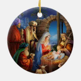 Heliga kväll, nativitetscen julgransprydnad keramik