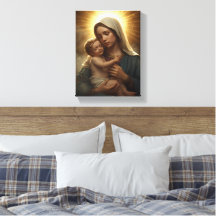 Heliga Maria och Jesusbarnet Sträckt Canvastryck