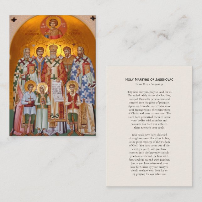 Heliga Martyrs of Jasenovac Orthodox Prayer Card Placeringskort (Fram/baksida)