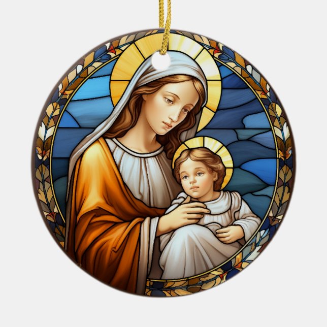 Heliga Mary och Baby Jesus hade glasbrist Julgransprydnad Keramik (Framsidan)