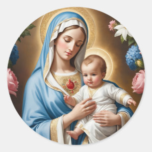 Heliga Mary och Baby Jesus Runt Klistermärke