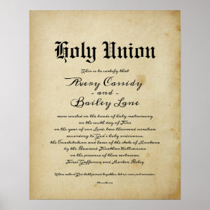 "Heliga Matrimony" Antique Bröllop certifikat Poster