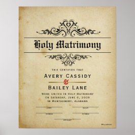 "Heliga Matrimony" Antique Bröllop certifikat Poster