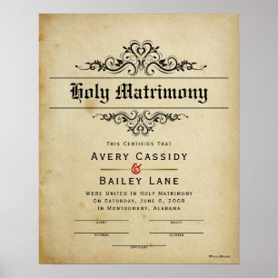"Heliga Matrimony" Antique Bröllop certifikat Poster