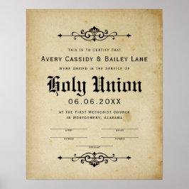 "Heliga Matrimony" Antique Bröllop certifikat Poster