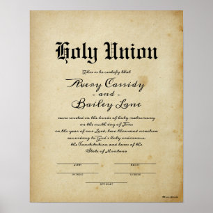"Heliga Matrimony" Antique Bröllop certifikat Poster