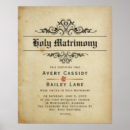 "Heliga Matrimony" Antique Bröllop certifikat Poster