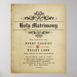 "Heliga Matrimony" Antique Bröllop certifikat Poster