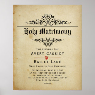 "Heliga Matrimony" Antique Bröllop certifikat Poster