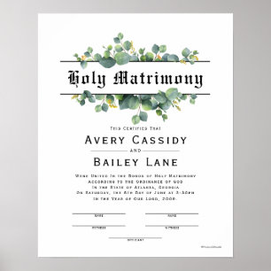 Heliga Matrimony ♥ Bröllop Certificate Poster