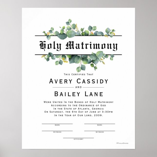 Heliga Matrimony ♥ Bröllop Certificate Poster (Framsidan)