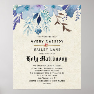 Heliga Matrimony ♥ Bröllop certifikat Poster