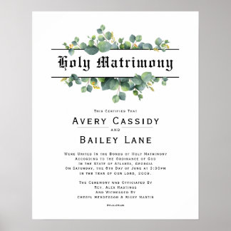 Heliga Matrimony ♥ Bröllop certifikat Poster