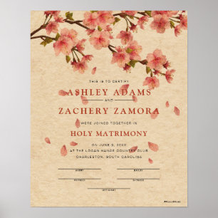 "Heliga Matrimony" certifikat för fallande Blommig Poster