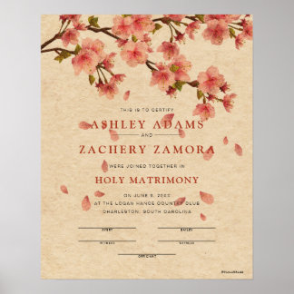 "Heliga Matrimony" certifikat för fallande Blommig Poster