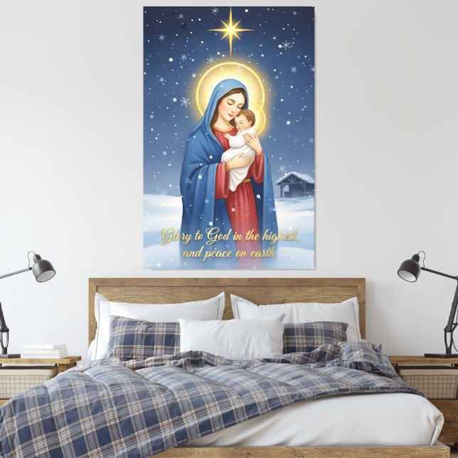 Heliga mor & Jesusbarnet Sträckt Canvastryck (Insitu (sovrum))