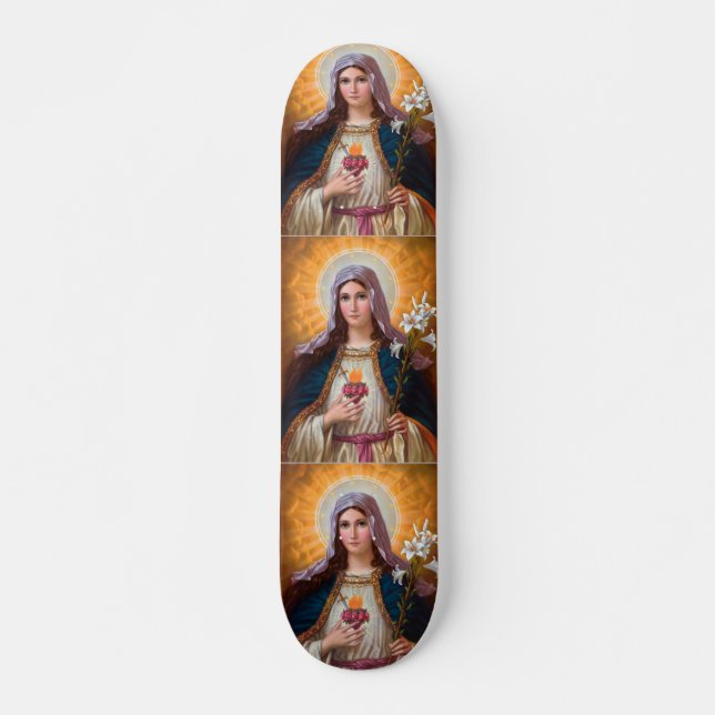 Heliga mor Mary Immaculate Heart,katolsk tro Mini Skateboard Bräda 18,5 Cm (Framsida)