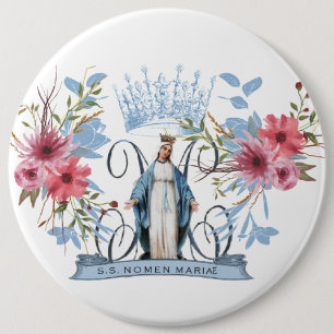 Heliga Namn i Mary Religiösa Virgin Mor Blommigt Knapp