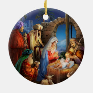 Heliga natt, inativitetscen julgransprydnad keramik