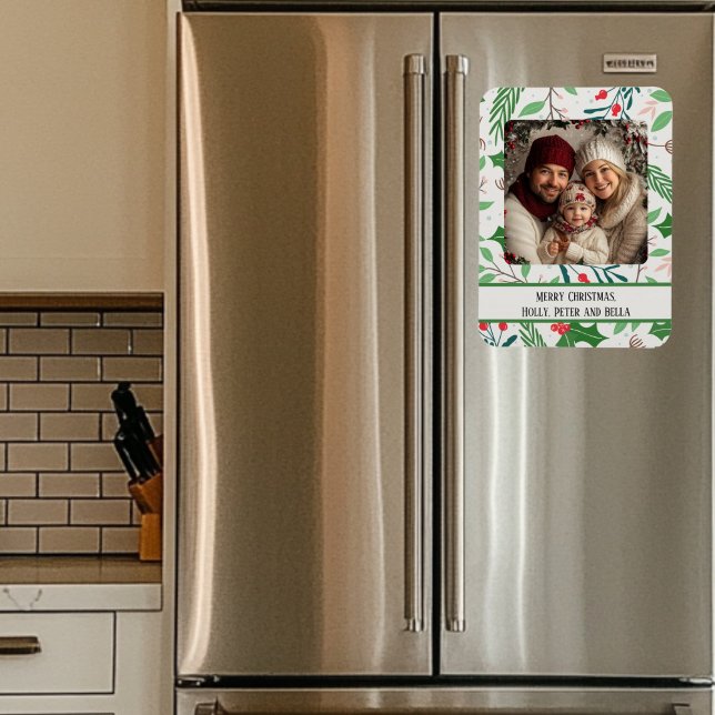 Heliga och berry-julfoto magnet (Christmas Photo Magnet)