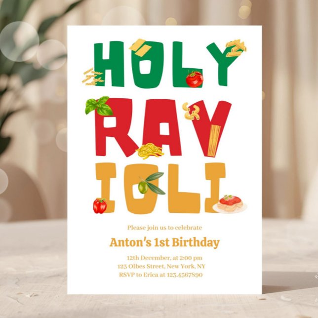Heliga Ravioli Italy Pasta Theme Birthday Inbjudningar (holy ravioli adult birthday party, italian birthday party, pasta birthday party, italian restaurant )