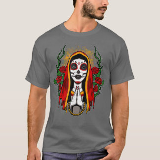 Heliga Santa Muerte Cult Girl med blommor T Shirt
