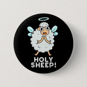 Heliga Sheep Funny Animal Pun Mörk BG Knapp