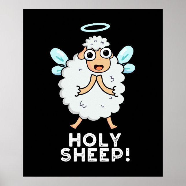Heliga Sheep Funny Animal Pun Mörk BG Poster (Framsidan)