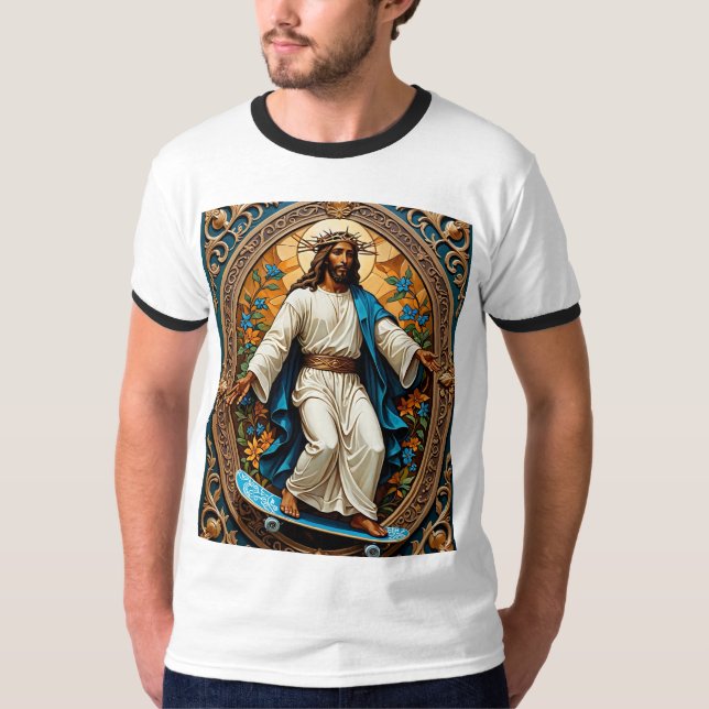 Heliga Skateboard Jesus Ornate Icon Stil Tee (Framsida)