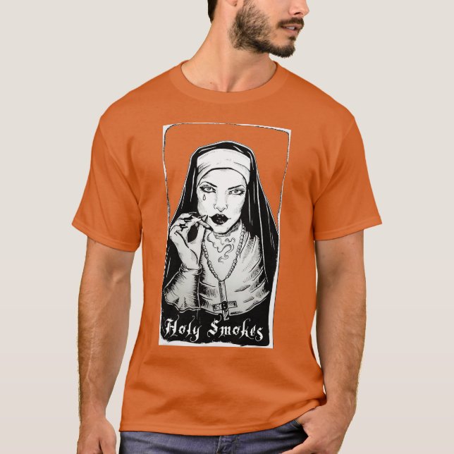 Heliga Smokes Funny Nun Halloween Goth Occult T Shirt (Framsida)