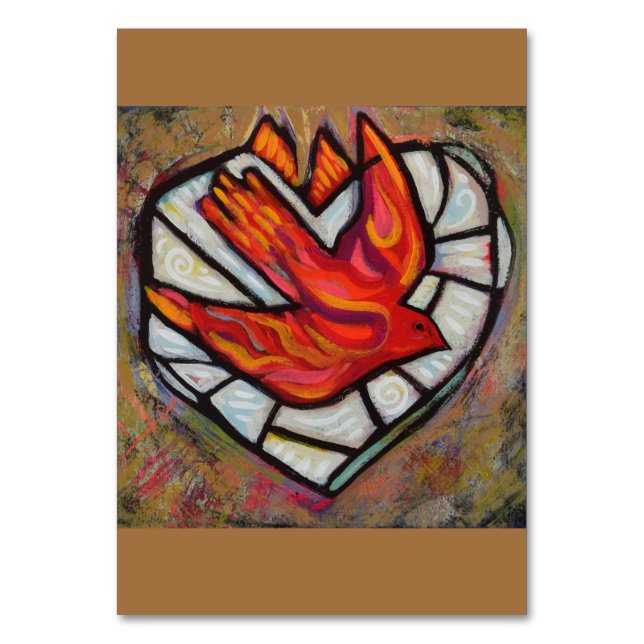 Heliga Spirit Bird of Fire Prayer Card Bordsnummer (Framsidan)