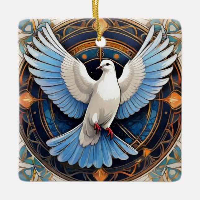Heliga Spirit (dove) 2 Julgransprydnad Keramik (Framsida)