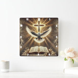 Heliga Spirit Kor Bible Dove Fyrkantig Klocka