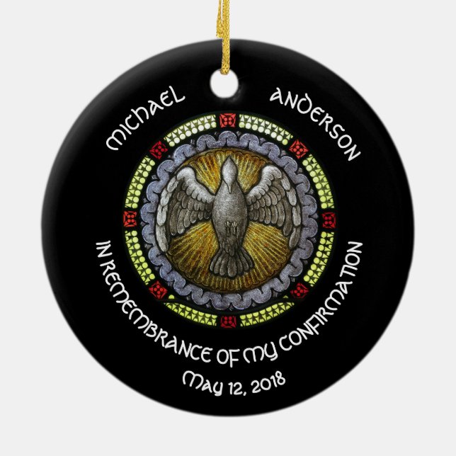 Heliga Spirit Stached Glass Confirmation RCIA Julgransprydnad Keramik (Baksidan)