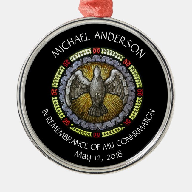 Heliga Spirit Stached Glass Confirmation RCIA Julgransprydnad Metall (Framsidan)