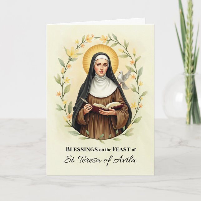 Heliga Teresa av Avila Firande Dag Blommig W Kort (Framsida)