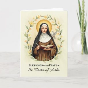 Heliga Teresa av Avila Firande Dag Blommig W Kort