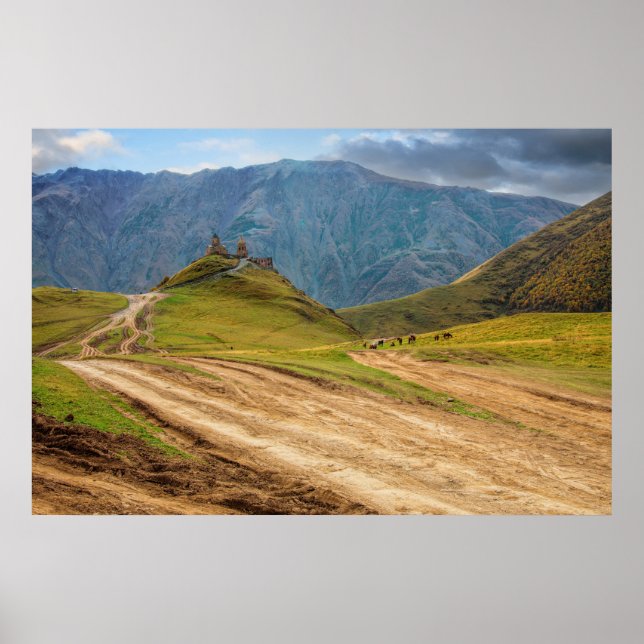 Heliga Treenighetskyrkan Stepantsminda Kazbegi Geo Poster (Framsidan)