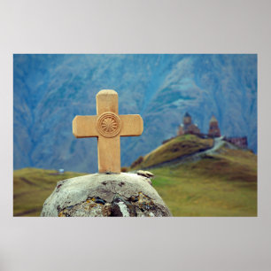 Heliga Trinity Church Stepantsminda Kazbegi Georgi Poster