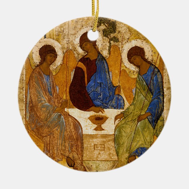 Heliga Trinity Icon Rublev Byzantine Catholic Gift Julgransprydnad Keramik (Framsidan)