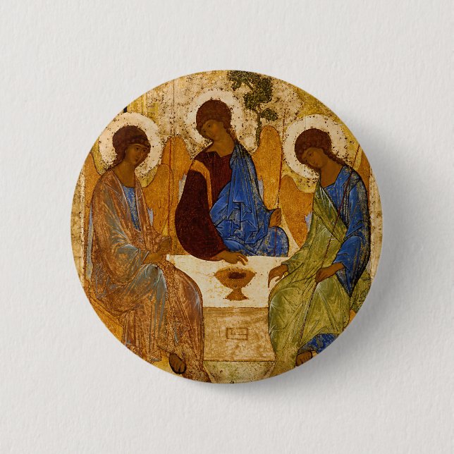 Heliga Trinity Icon Rublev Byzantine Catholic Gift Knapp (Framsida)