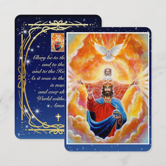 Heliga Trinity in Glory Devotional Art Prayer Card Inbjudningar (Fram/baksida)