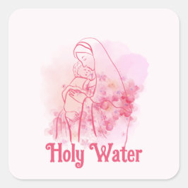 Heliga Vatten Rosa Blommigt Virgin Mary Jesus Anpa Fyrkantigt Klistermärke