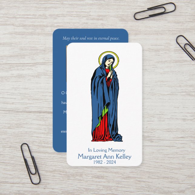 Heliga Virgin Mary Cathlic Prayer Card Visitkort (Fram/Back In Situ)